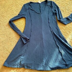 “Others” Blue popcorn Textured Dress long sleeves comfort flattering Cottagecore